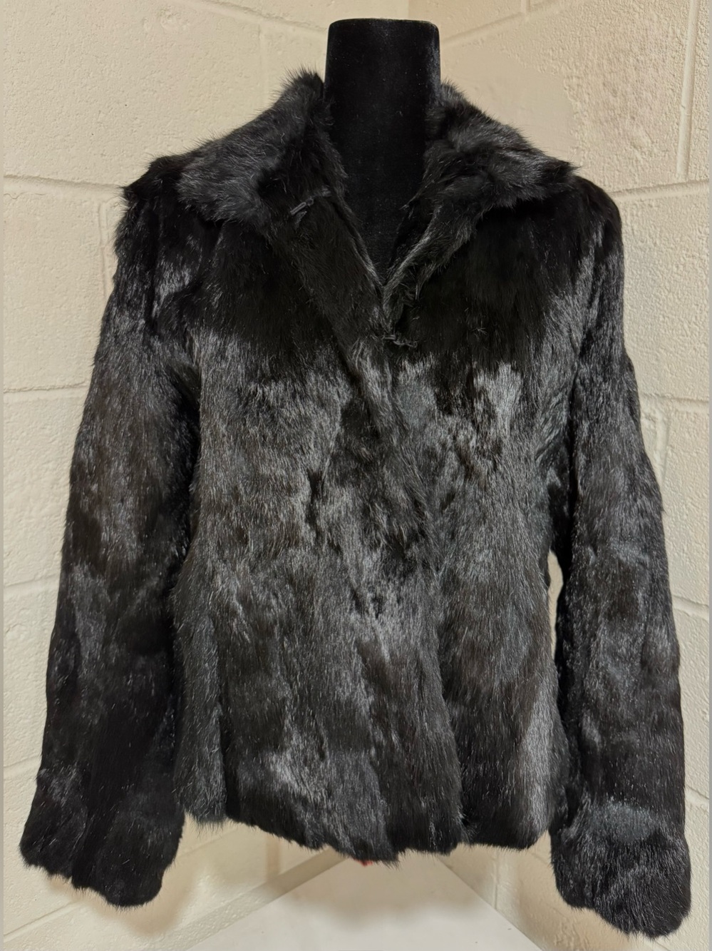 Wilsons Leather Maxima Black 100% Genuine Fur Coat Jacket Collared Vintage Large